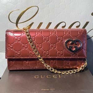 Authentic Gucci 251861 Patent Guccissima Lovely Heart Continental Flap Wallet